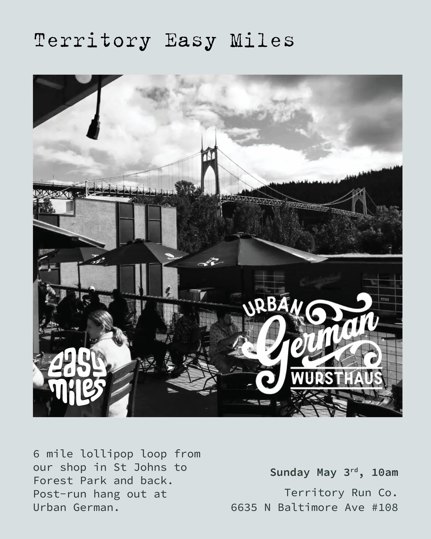 Easy Miles & Post Run Patio at Urban German | 6 miles | Sun May 3rd- 10am