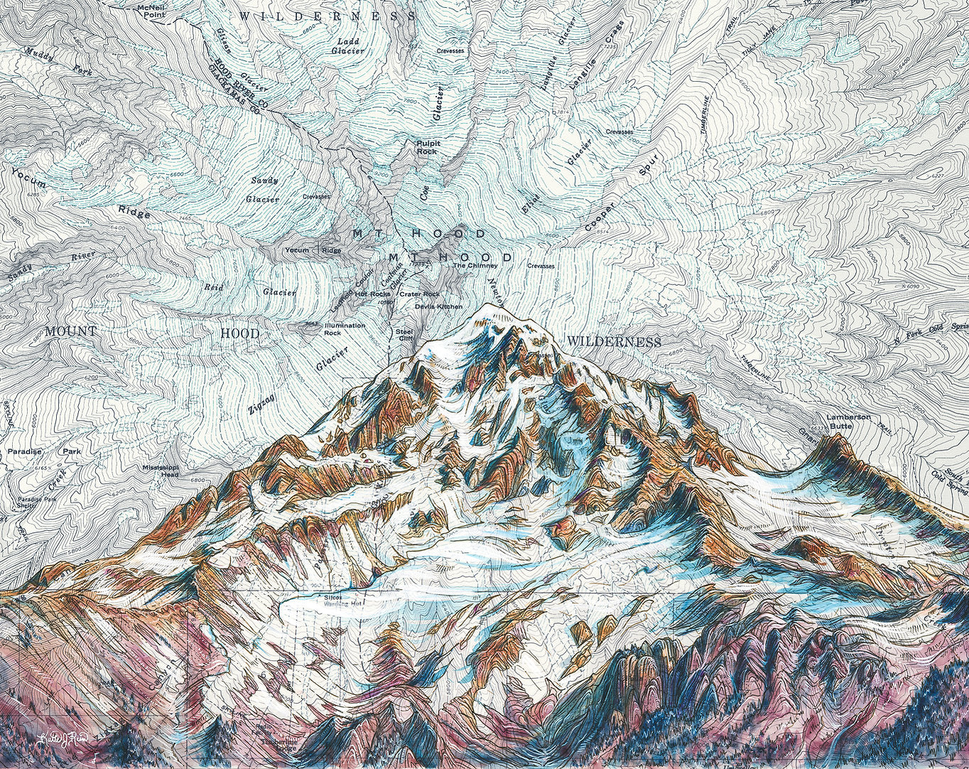 Mt. Hood Summit Art Print w/ Mat - Pre Order