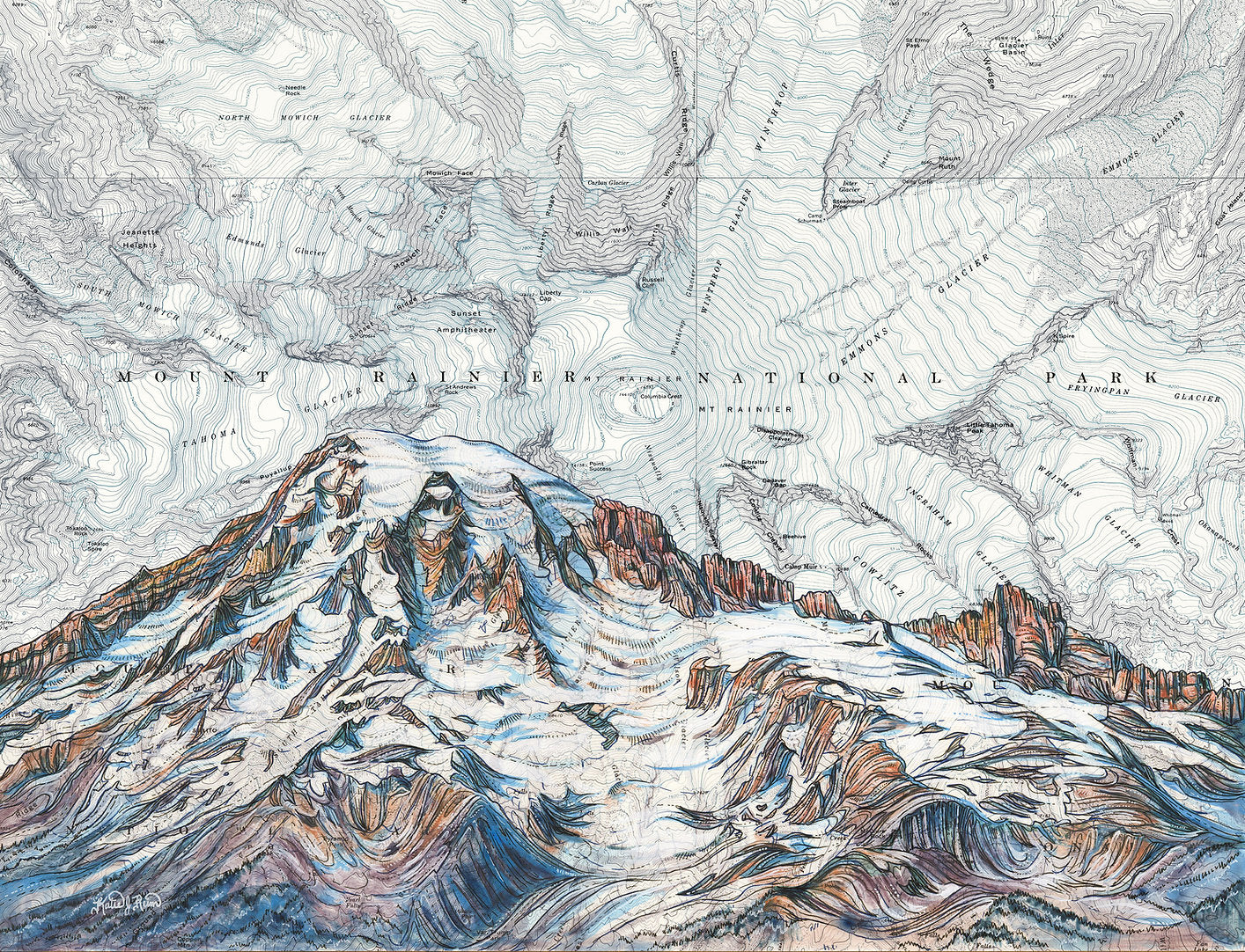 Mt. Rainier Summit Art Print w/ Mat - Pre Order