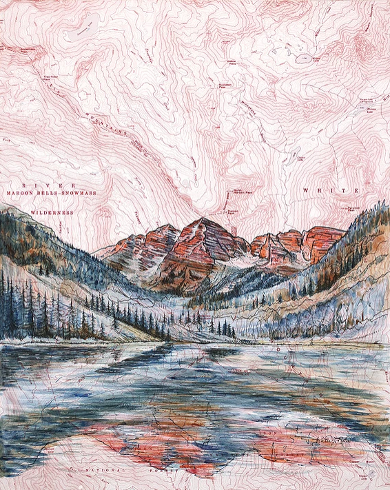 Maroon Bells Art Print w/ Mat - Pre Order