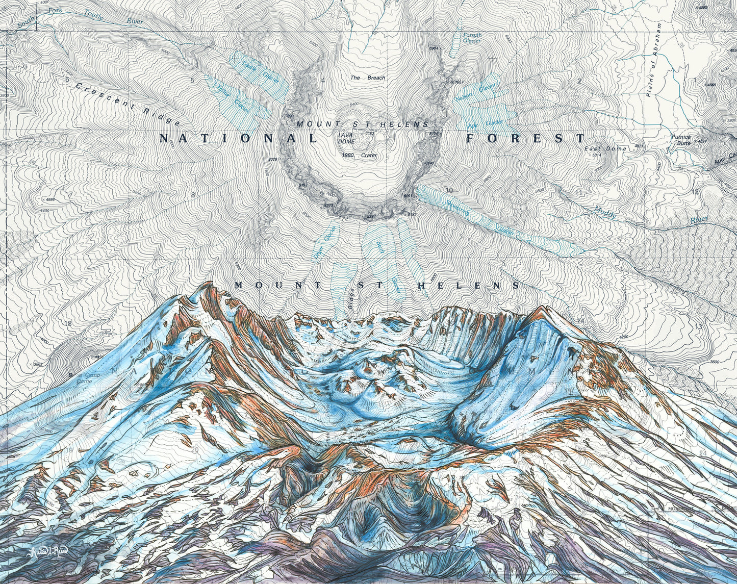 Mt. St. Helens Summit Art Print w/ Mat - Pre Order