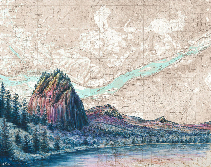 Beacon Rock, Columbia River Gorge Art Print w/ Mat - Pre Order