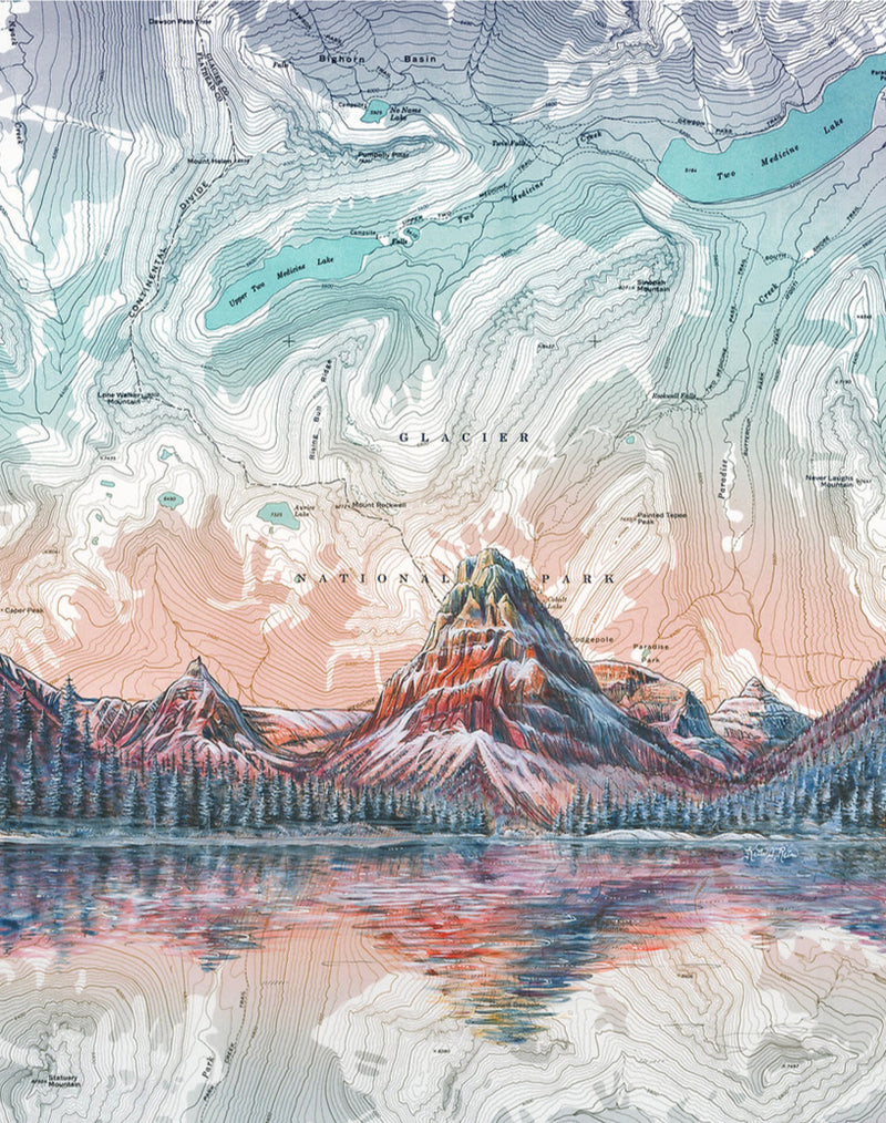 Two Medicine Lake, Glacier National Park Art Print w/ Mat - Pre Order