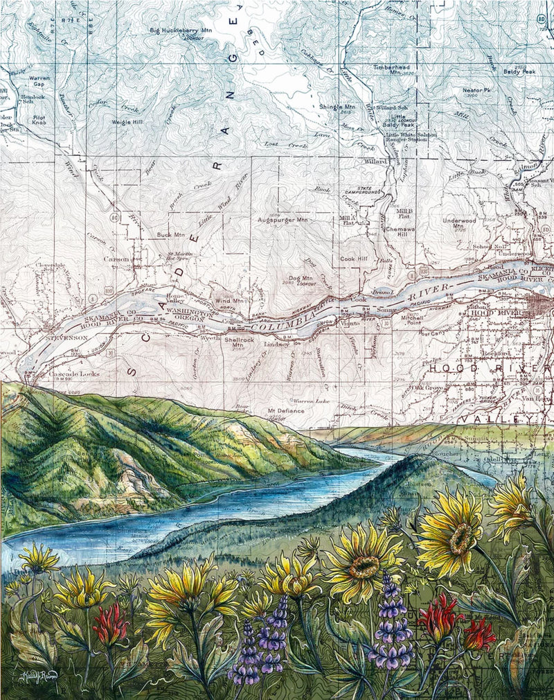 Dog Mountain Bloom, Columbia River Gorge Art Print w/ Mat - Pre Order