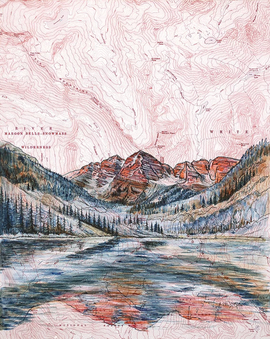 Maroon Bells Art Print w/ Mat - Pre Order