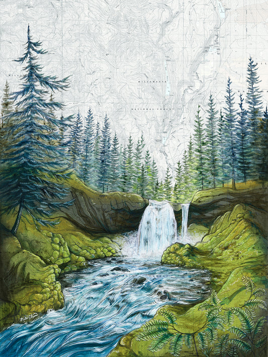 Sahalie Falls, McKenzie River Art Print w/ Mat - Pre Order