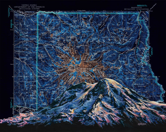 Mt. Rainier Night Art Print w/ Mat - Pre Order