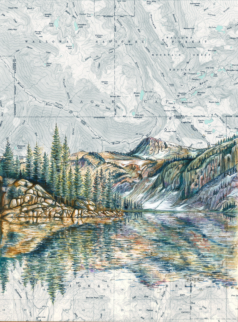 Wallowas Mirror Lake, Eagle Cap Wilderness Art Print w/ Mat - Pre Order