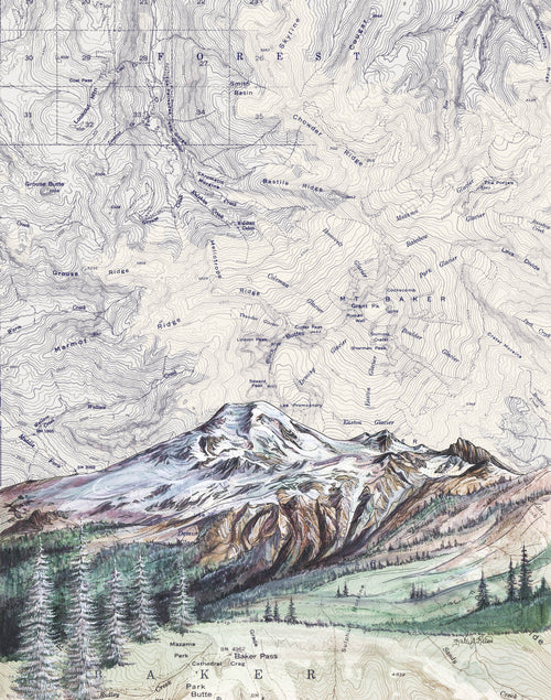 Mt Baker Art Print w/ Mat - Pre Order